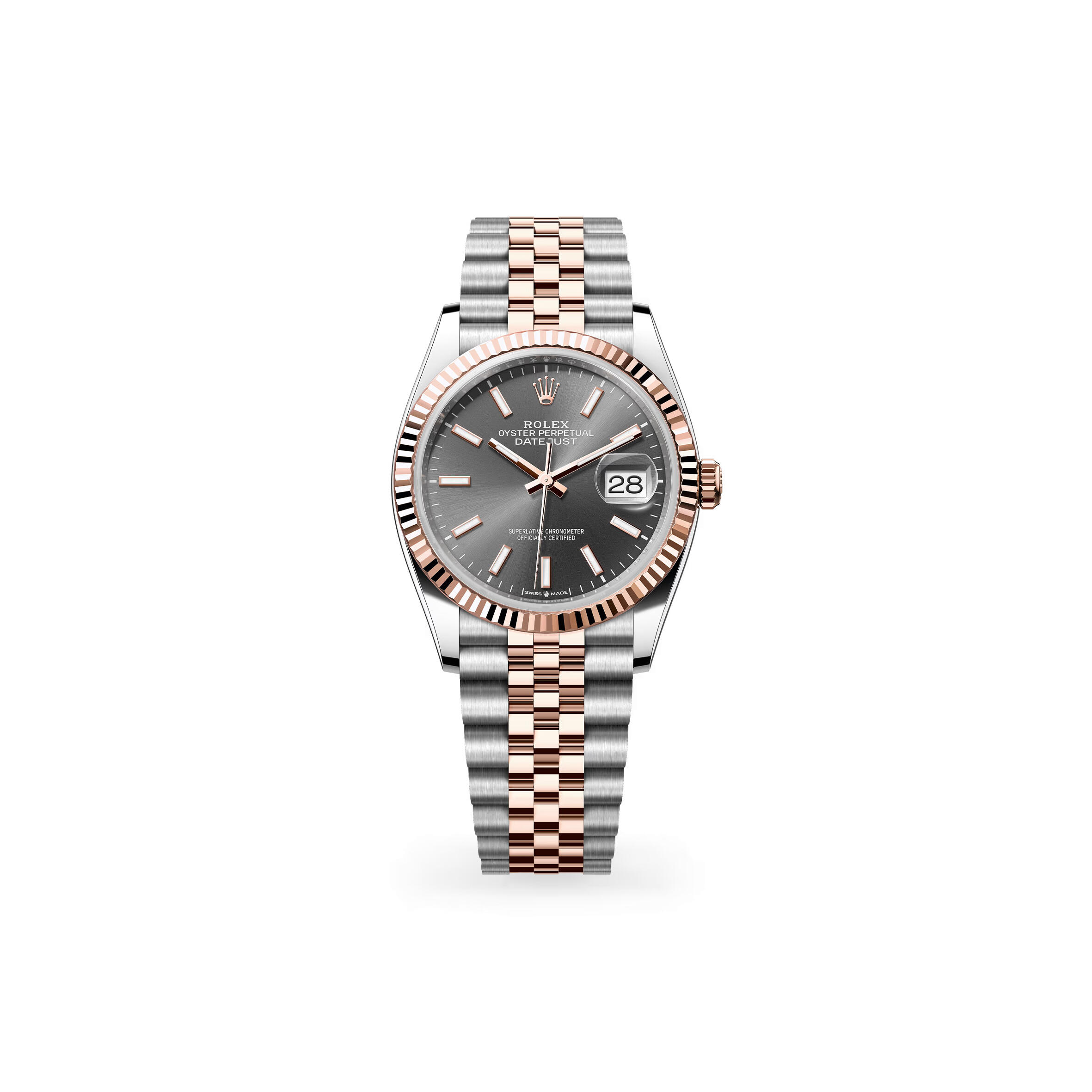 R01ex datejust 36 oyster, 36 mm, oystersteel and everose gold m126231-0013